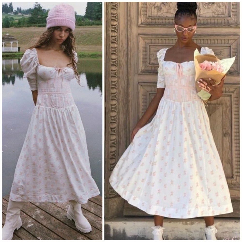 For Love & Lemons Lynne Midi Dress in White SZ S - Picture 1 of 10